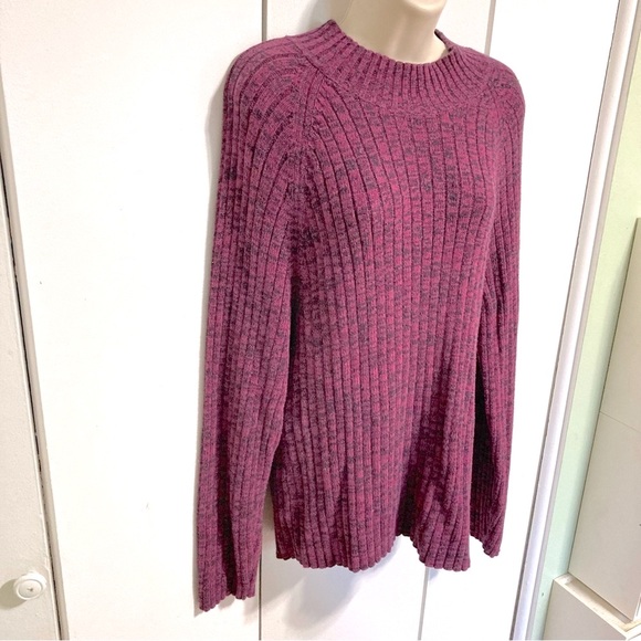 Maroon Purple Black Detail Long Sleeve Round Neck Cotton Sweater Woman's XL - Picture 2 of 13